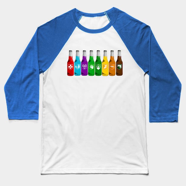 Zombie Perks Lined Up on Light Blue Baseball T-Shirt by LANStudios